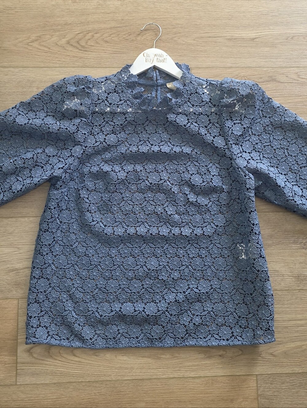 PRISTINE Sezane Jordyna Azul Blue Lace Blouse Size 42 US 10  Large to XL - Picture 4 of 13